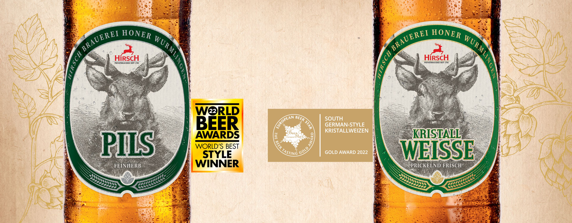 Bières Kristall Weisse Hirsch et Pils Hirsch médaillées